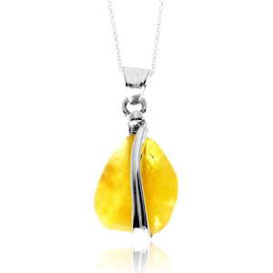 925 Sterling Silver & Genuine Lemon Baltic Amber Unique Exclusive Pendant without a chain - PD2504