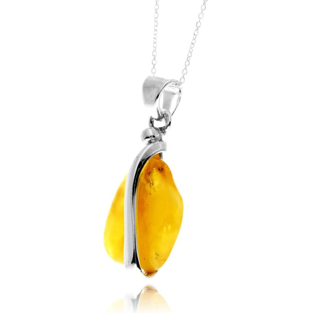 925 Sterling Silver & Genuine Lemon Baltic Amber Unique Exclusive Pendant without a chain - PD2504