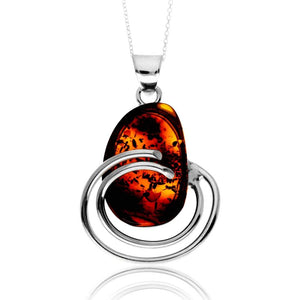 925 Sterling Silver & Genuine Cognac Baltic Amber Unique Exclusive Pendant without a chain - PD2514