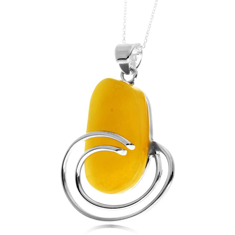 925 Sterling Silver & Genuine Lemon Baltic Amber Unique Exclusive Pendant without a chain - PD2515