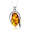 925 Sterling Silver & Genuine Cognac Baltic Amber Unique Exclusive Pendant without a chain - PD2516