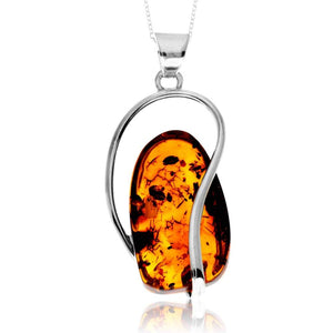 925 Sterling Silver & Genuine Cognac Baltic Amber Unique Exclusive Pendant without a chain - PD2518