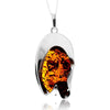 925 Sterling Silver & Genuine Cognac Baltic Amber Unique Exclusive Pendant without a chain - PD2530