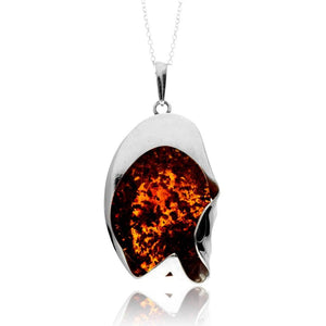 925 Sterling Silver & Genuine Cognac Baltic Amber Unique Exclusive Pendant without a chain - PD2535