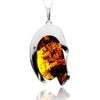 925 Sterling Silver & Genuine Cognac Baltic Amber Unique Exclusive Pendant without a chain - PD2538