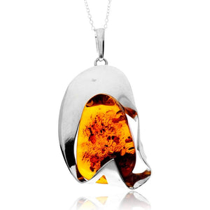 925 Sterling Silver & Genuine Cognac Baltic Amber Unique Exclusive Pendant without a chain - PD2542