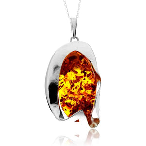 925 Sterling Silver & Genuine Cognac Baltic Amber Unique Exclusive Pendant without a chain - PD2544
