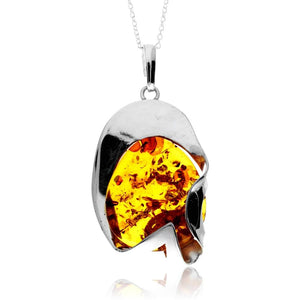 925 Sterling Silver & Genuine Cognac Baltic Amber Unique Exclusive Pendant without a chain - PD2546