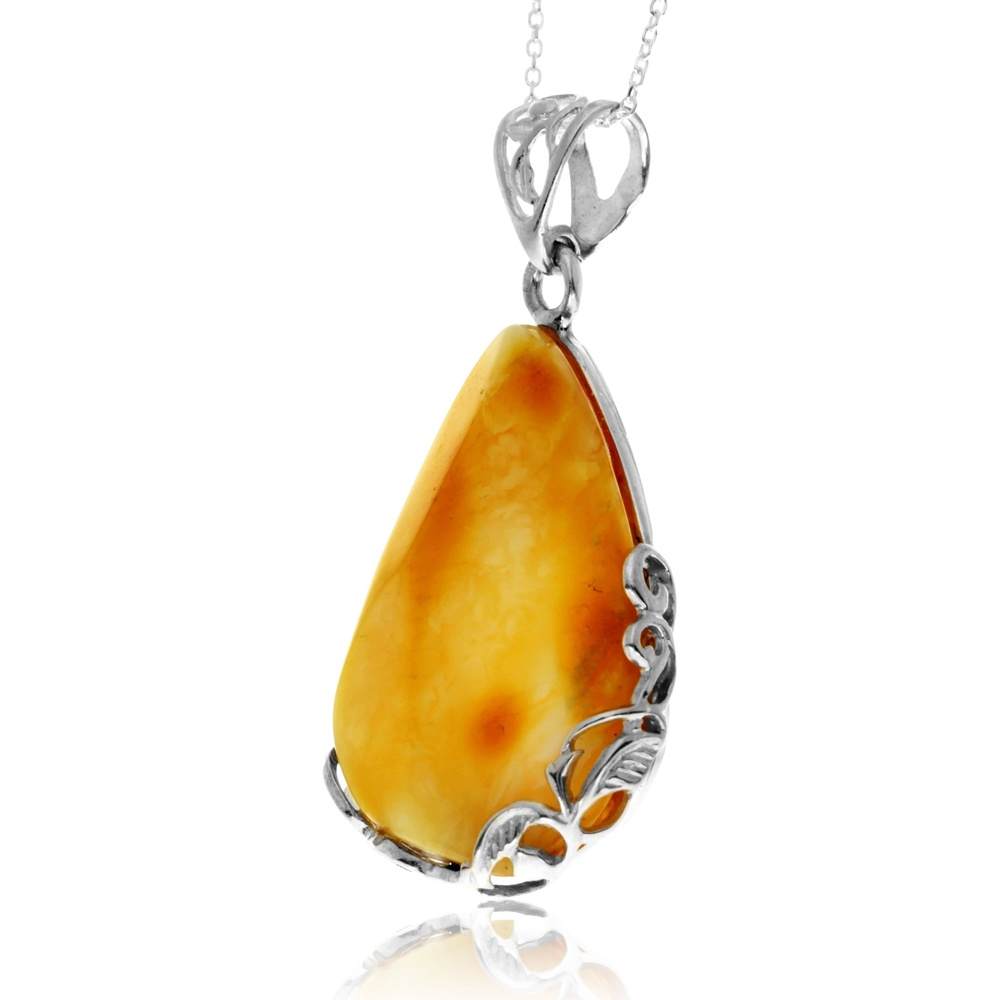 925 Sterling Silver & Genuine Lemon Baltic Amber Unique Exclusive Pendant without a chain - PD2559