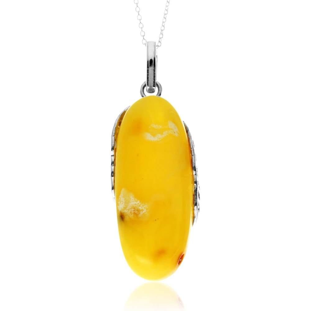 925 Sterling Silver & Genuine Lemon Baltic Amber Unique Exclusive Pendant without a chain - PD2563