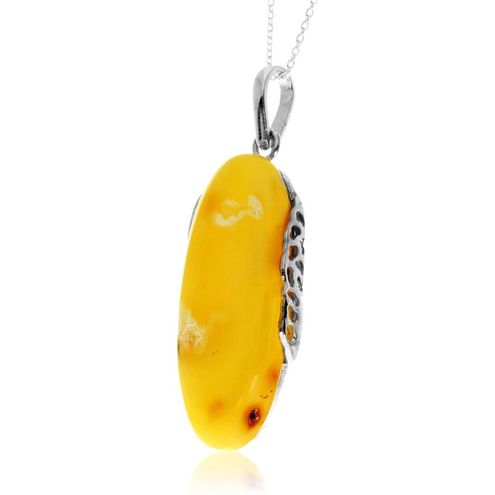 925 Sterling Silver & Genuine Lemon Baltic Amber Unique Exclusive Pendant without a chain - PD2563