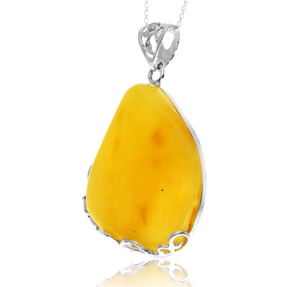 925 Sterling Silver & Genuine Lemon Baltic Amber Unique Exclusive Pendant without a chain - PD2564