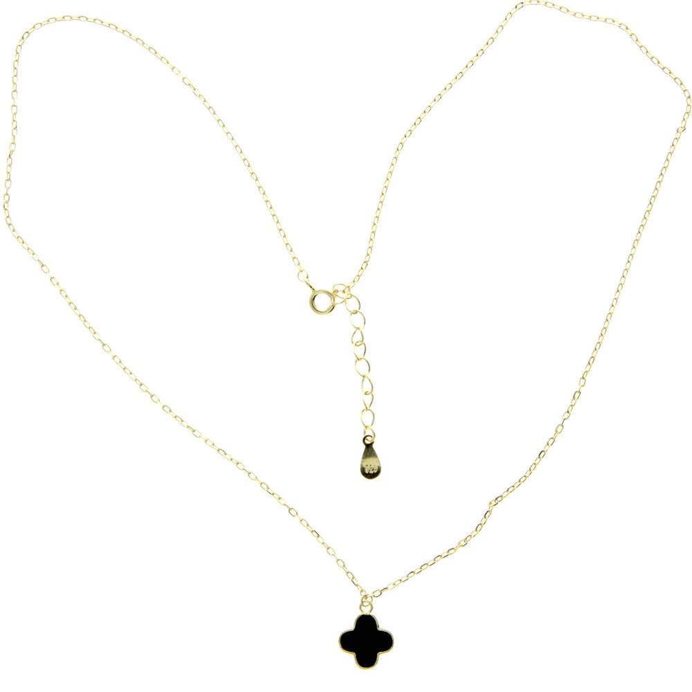 925 Sterling Silver Gold Plated Black Clover Necklace - CH-1022-GP-N