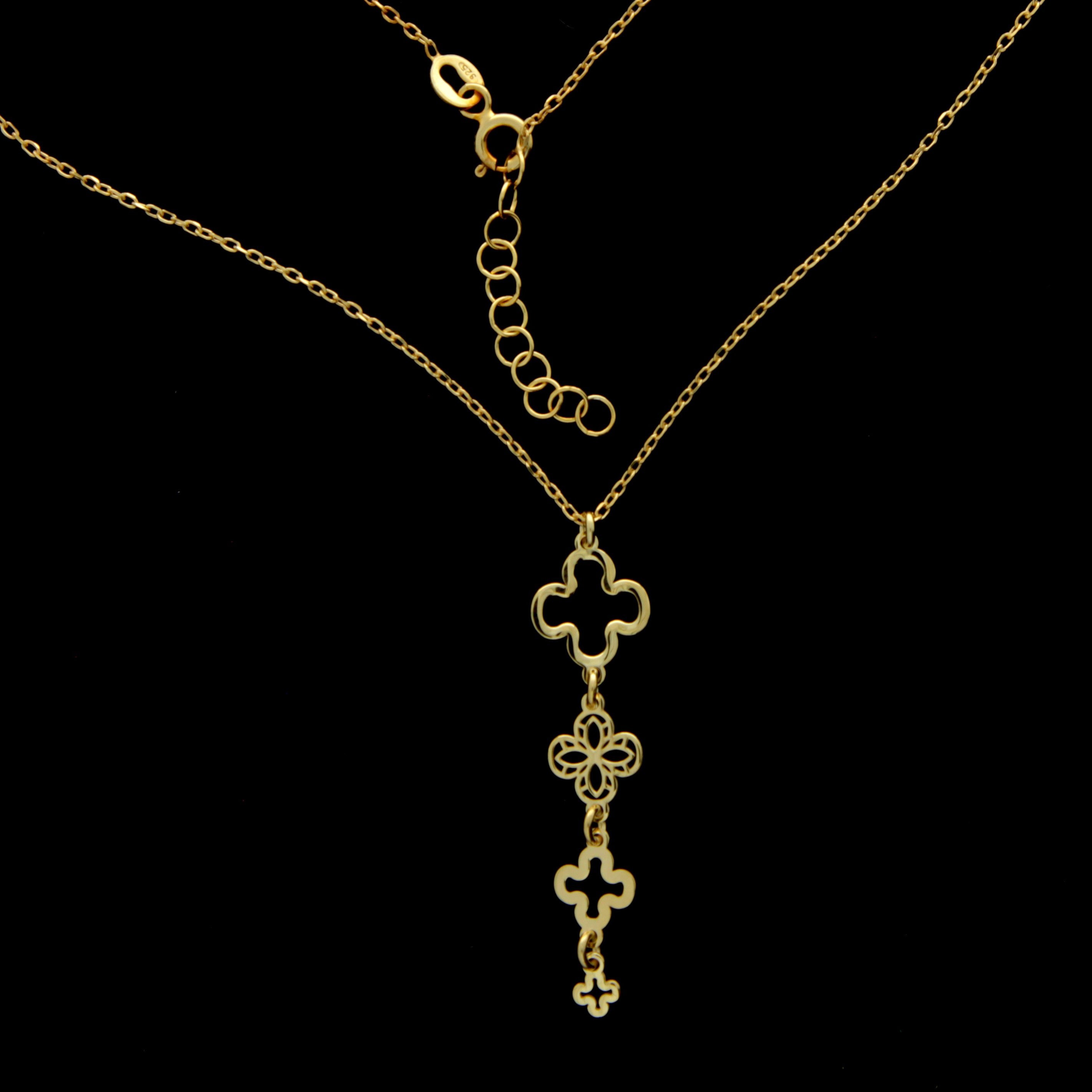 925 Sterling Silver Gold Plated Link of Clovers Necklace - IT-012-N