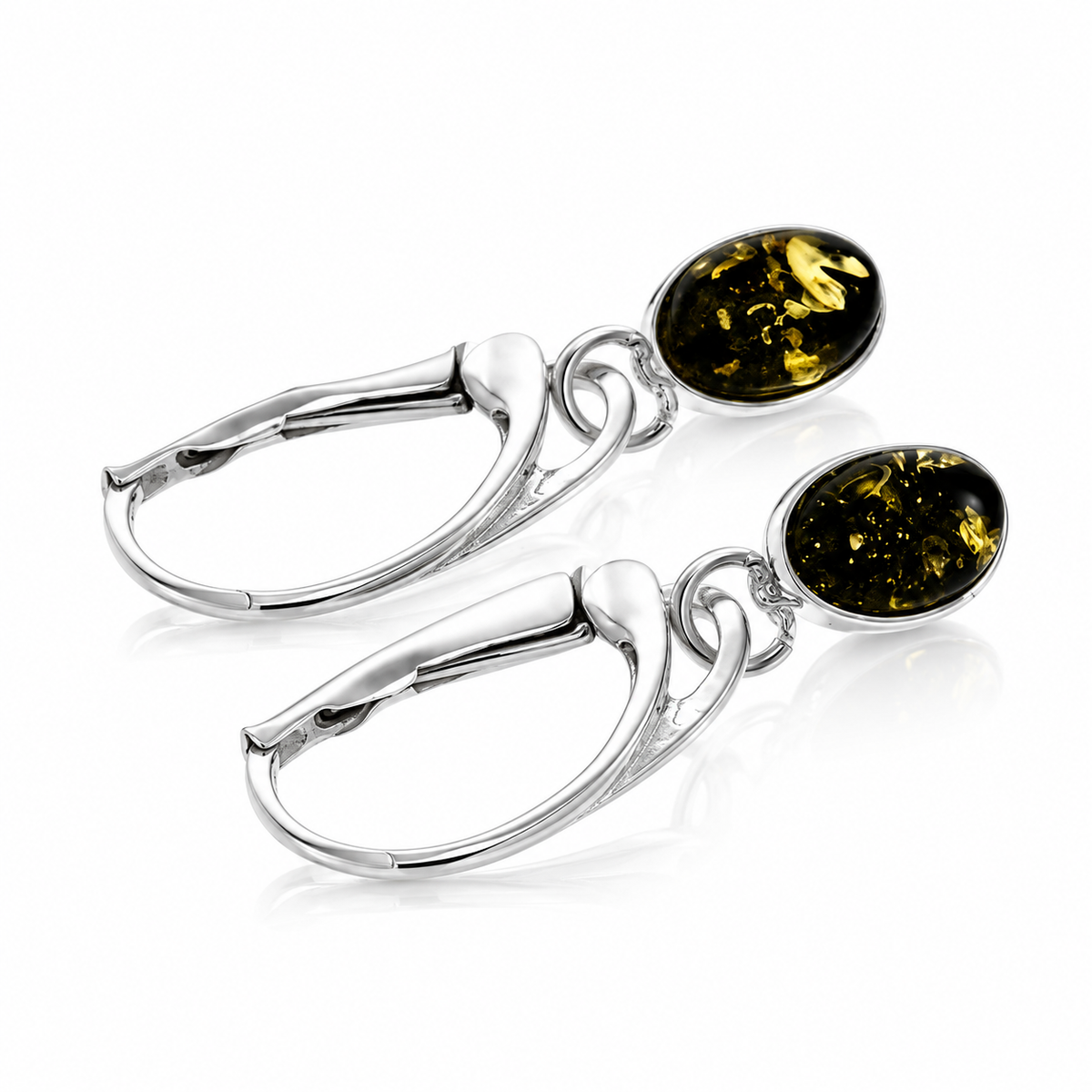 925 Sterling Silver & Genuine Baltic Amber Classic Drop Earrings - AE26