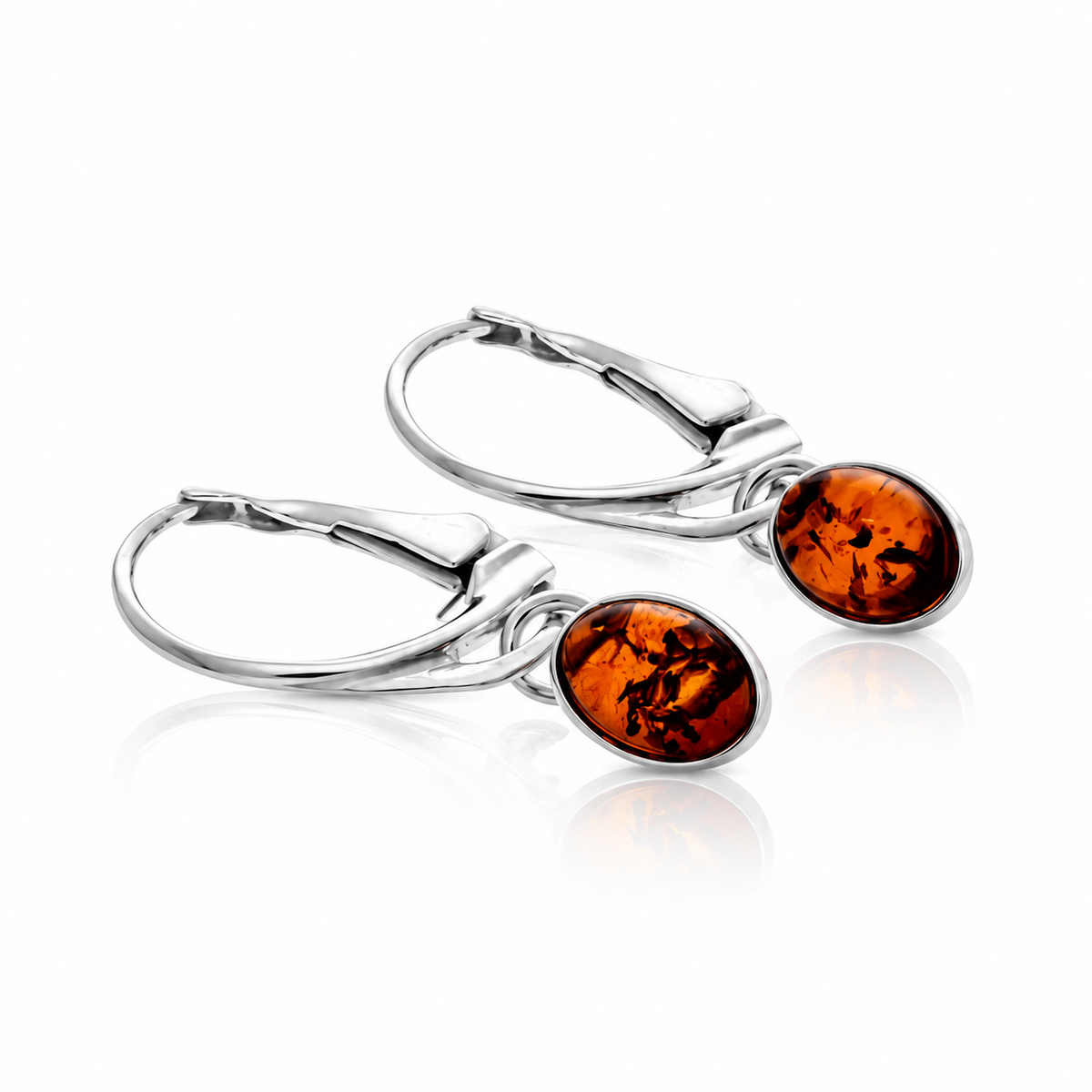 925 Sterling Silver & Genuine Baltic Amber Classic Drop Earrings - AE26