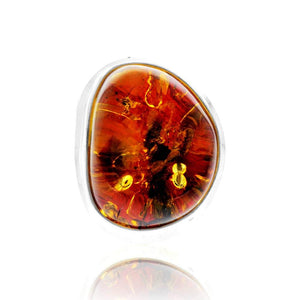 925 Sterling Silver & Genuine Green Baltic Amber Unique Exclusive Adjustable Size Ring - RG0781