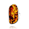 925 Sterling Silver & Genuine Cognac Baltic Amber Unique Exclusive Adjustable Size Ring - RG0784