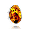 925 Sterling Silver & Genuine Cognac Baltic Amber Unique Exclusive Adjustable Size Ring - RG0785