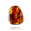 925 Sterling Silver & Genuine Cognac Baltic Amber Unique Exclusive Adjustable Size Ring - RG0788