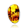 925 Sterling Silver & Genuine Cognac Baltic Amber Unique Exclusive Adjustable Size Ring - RG0792