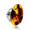 925 Sterling Silver & Genuine Cognac Baltic Amber Unique Exclusive Adjustable Size Ring - RG0802