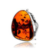 925 Sterling Silver & Genuine Cognac Baltic Amber Unique Exclusive Adjustable Size Ring - RG0804