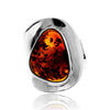 925 Sterling Silver & Genuine Cognac Baltic Amber Unique Exclusive Adjustable Size Ring - RG0815