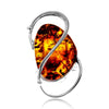 925 Sterling Silver & Genuine Cognac Baltic Amber Unique Exclusive Adjustable Size Ring - RG0823