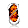925 Sterling Silver & Genuine Cognac Baltic Amber Unique Exclusive Adjustable Size Ring - RG0827
