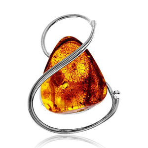 925 Sterling Silver & Genuine Cognac Baltic Amber Unique Exclusive Adjustable Size Ring - RG0830