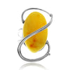 925 Sterling Silver & Genuine Lemon Baltic Amber Unique Exclusive Adjustable Size Ring - RG0836