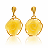 925 Sterling Silver & Genuine Baltic Amber Hand-Carved Rose Drop Earrings - RGE001L