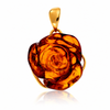 925 Sterling Silver & Genuine Baltic Amber Hand-Carved Rose Pendant - RGP001