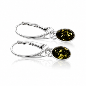 925 Sterling Silver & Genuine Baltic Amber Classic Drop Earrings - AE26