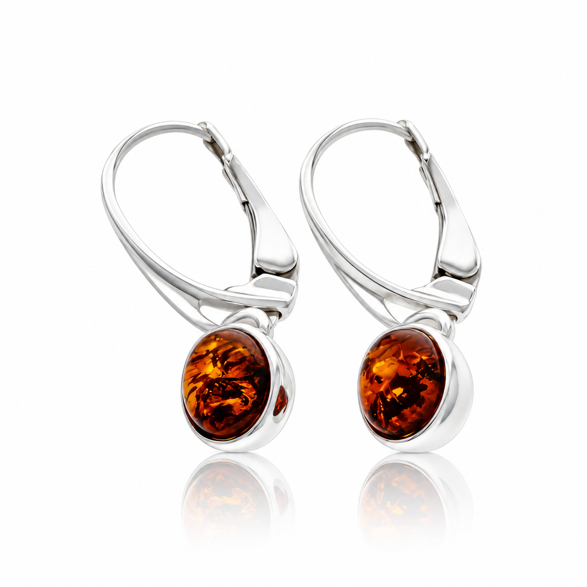 925 Sterling Silver & Genuine Baltic Amber Classic Drop Earrings - AE26