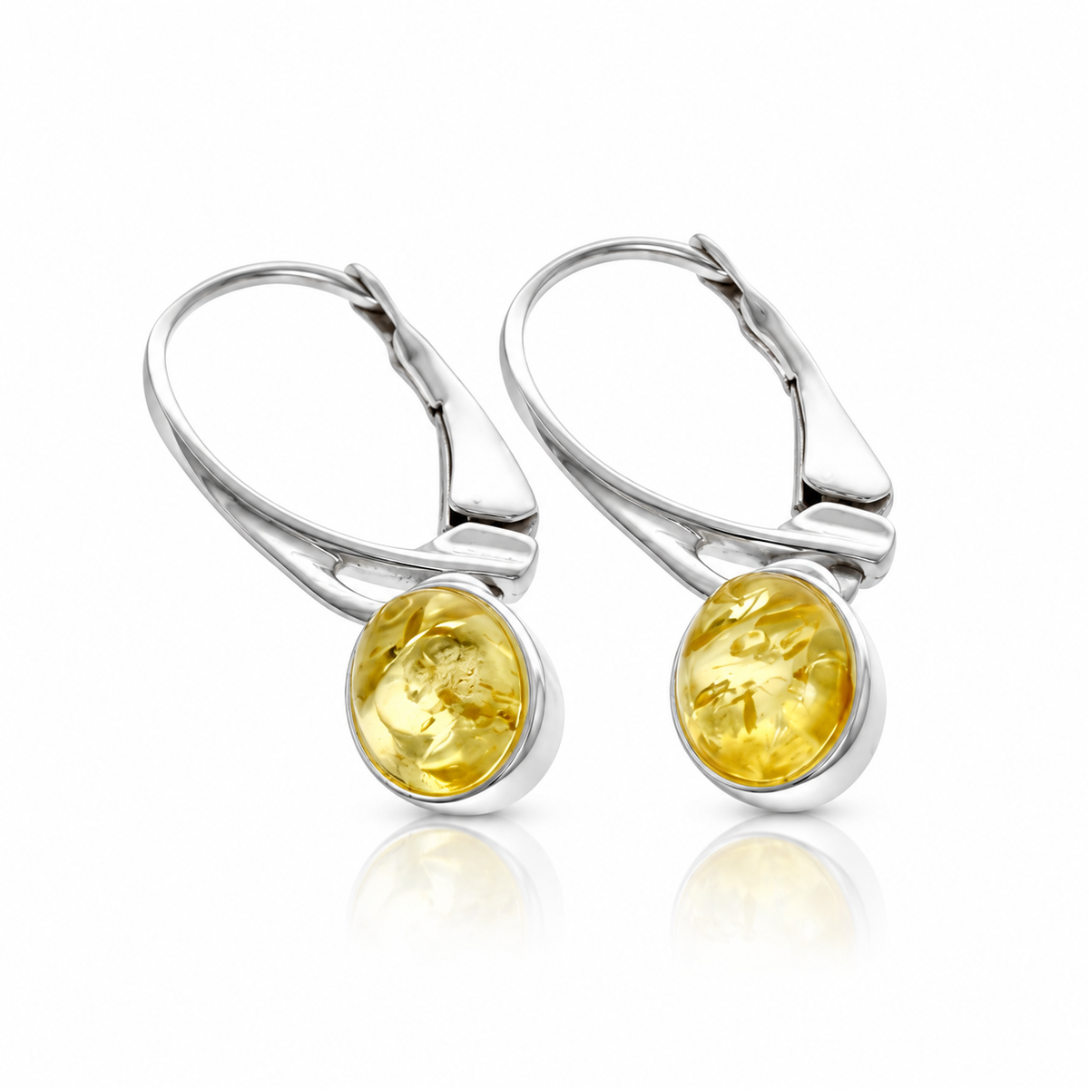 925 Sterling Silver & Genuine Baltic Amber Classic Drop Earrings - AE26
