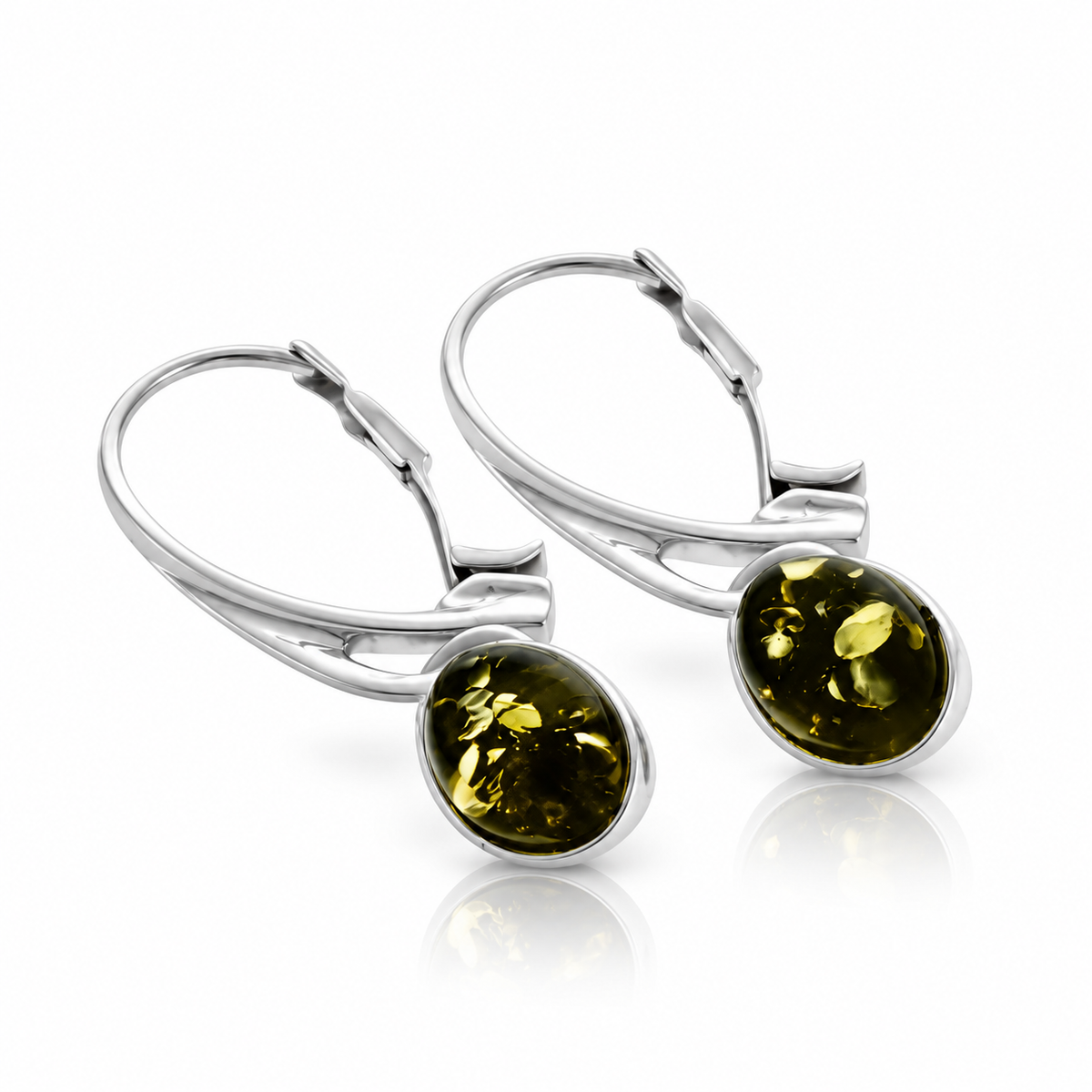 925 Sterling Silver & Genuine Baltic Amber Classic Drop Earrings - AE26