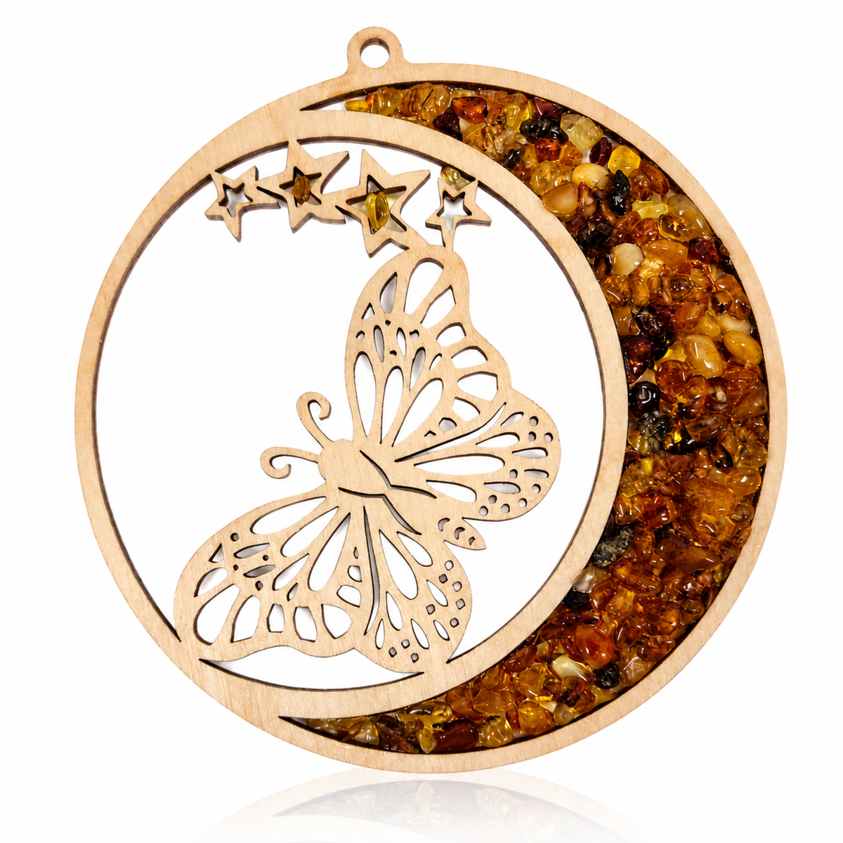 Amber Vitrage Hanging Ornament - Genuine Baltic Amber Decoration (11 cm) - V020