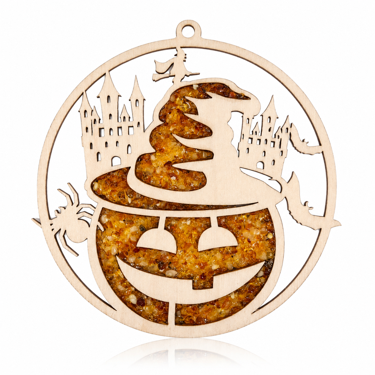 Amber Vitrage Hanging Ornament - Genuine Baltic Amber Decoration (11 cm) - V021