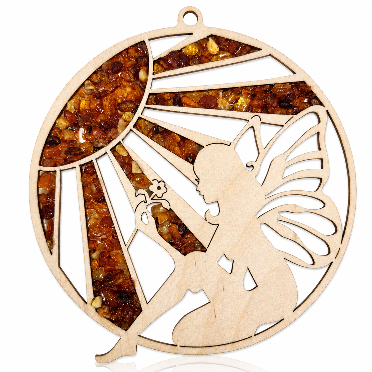Amber Vitrage Hanging Ornament - Genuine Baltic Amber Decoration (11 cm) - V022