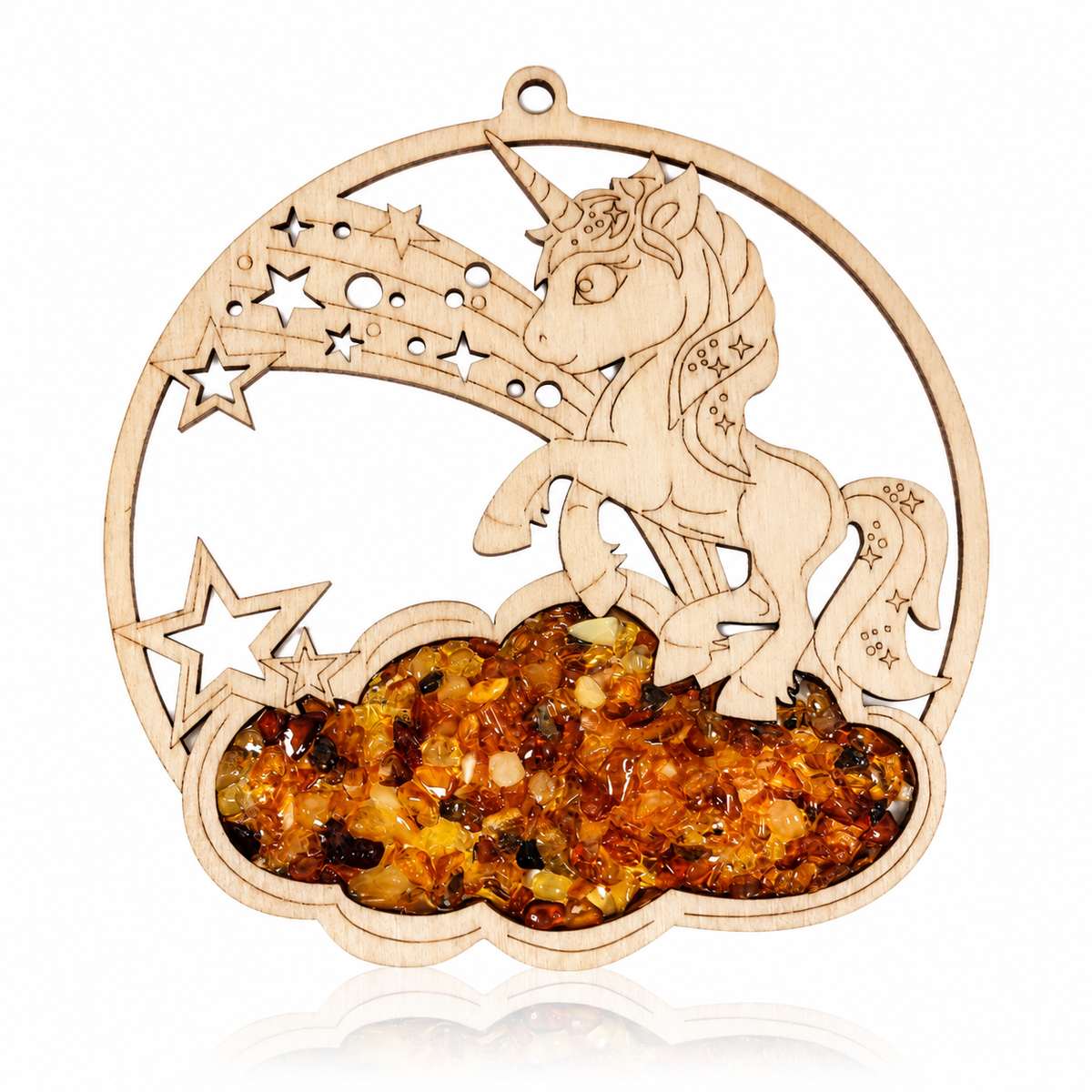 Amber Vitrage Hanging Ornament - Genuine Baltic Amber Decoration (11 cm) - V023