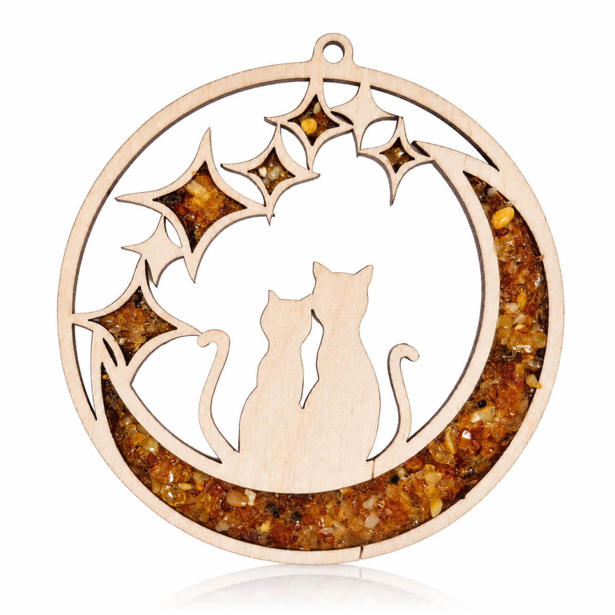 Amber Vitrage Hanging Ornament - Genuine Baltic Amber Decoration (11 cm) - V024