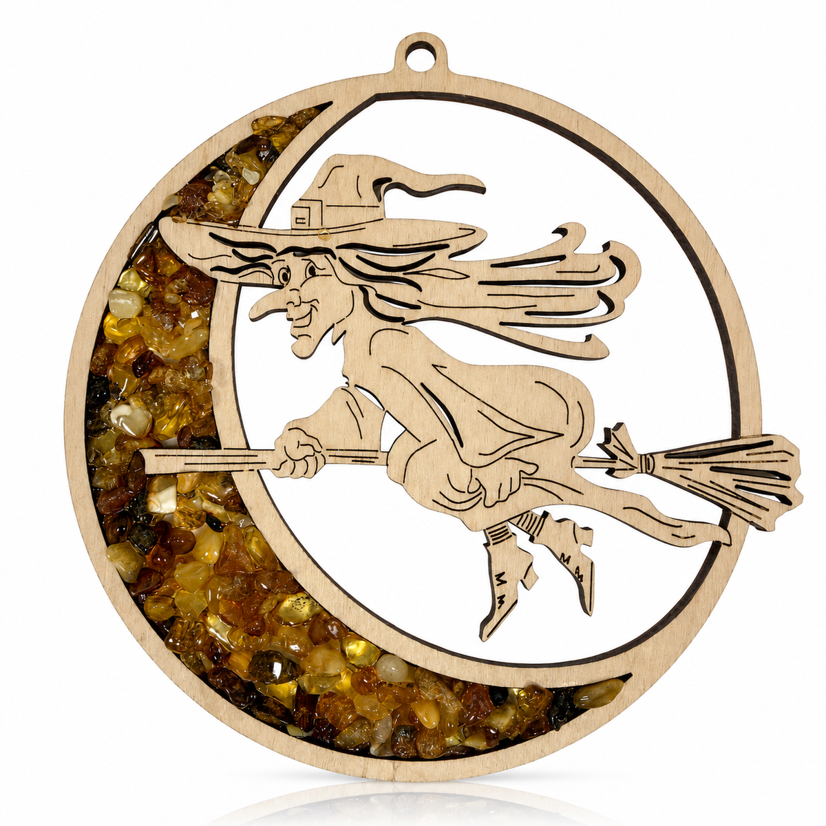 Amber Vitrage Hanging Ornament - Genuine Baltic Amber Decoration (11 cm) - V026