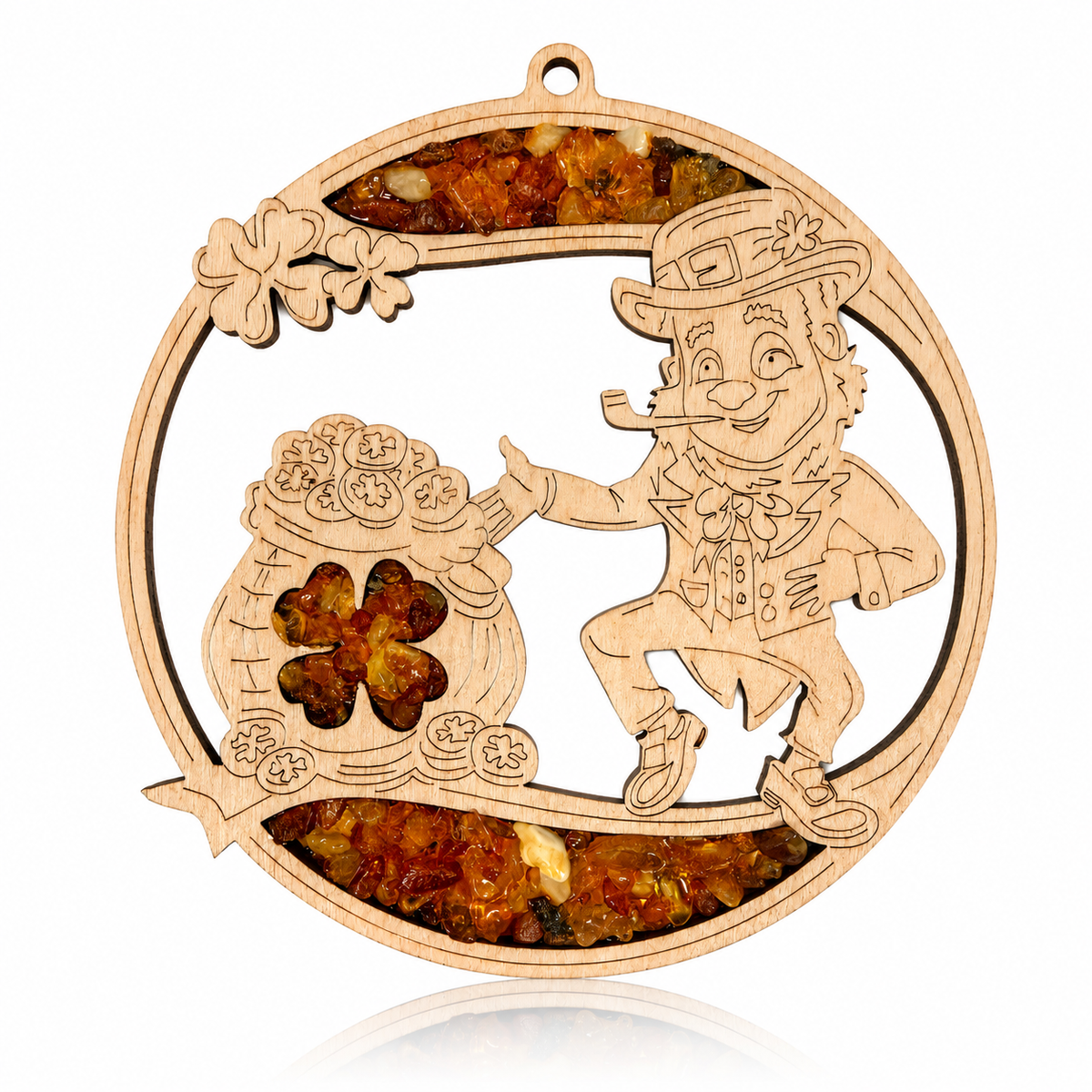 Amber Vitrage Hanging Ornament - Genuine Baltic Amber Decoration (11 cm) - V028