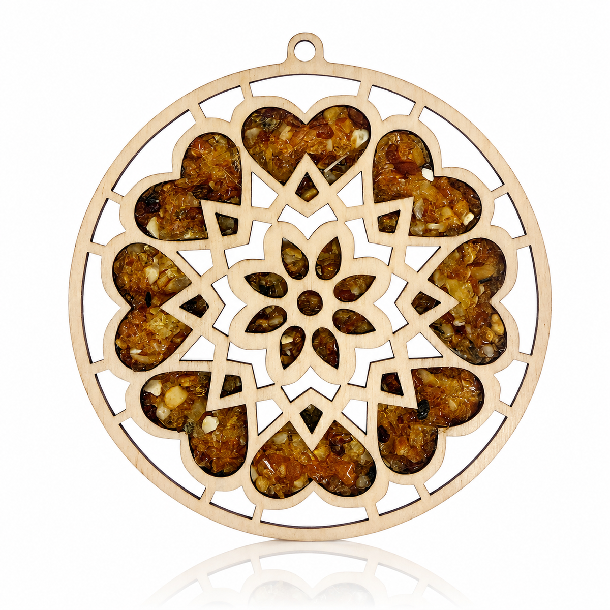 Amber Vitrage Hanging Ornament - Genuine Baltic Amber Decoration (11 cm) - V030