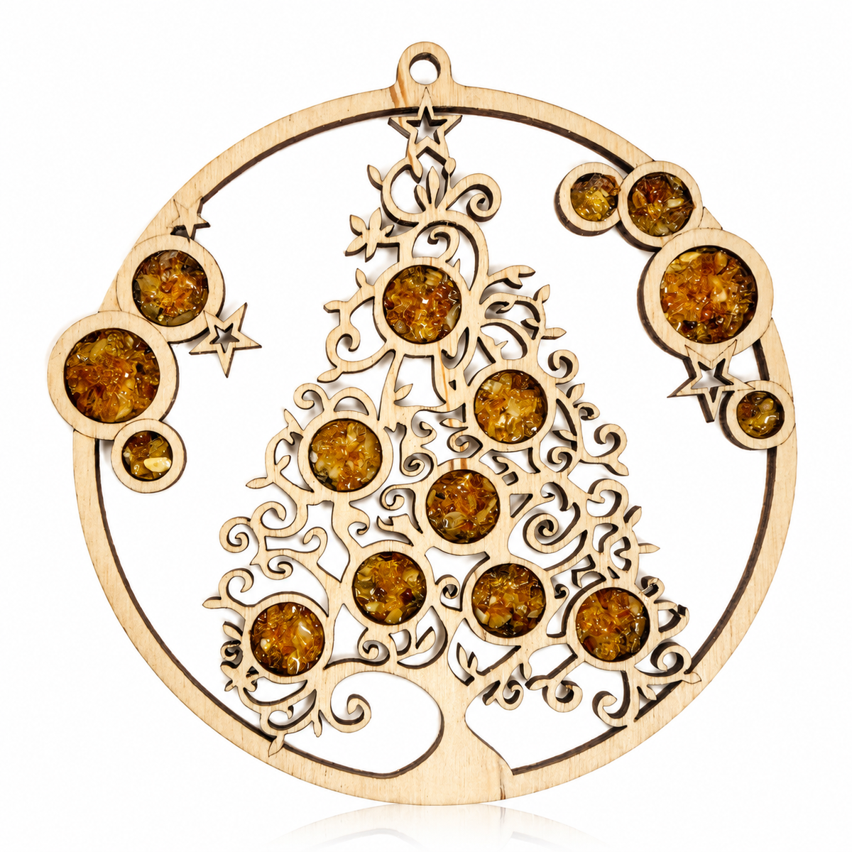 Amber Vitrage Hanging Ornament - Genuine Baltic Amber Decoration (11 cm) - V031