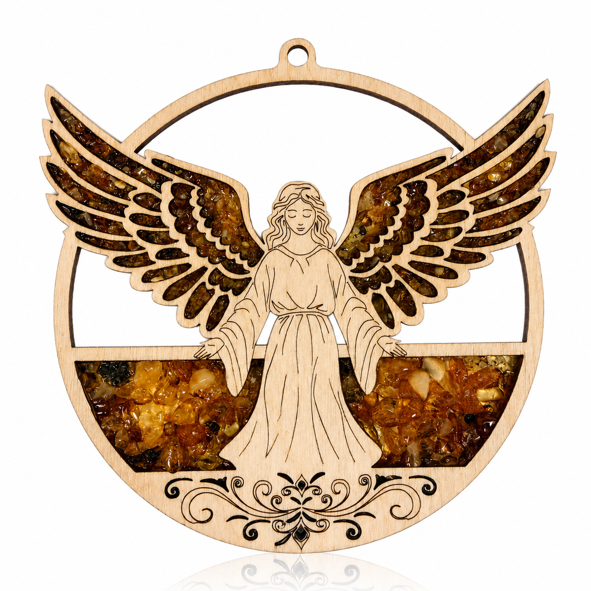 Amber Vitrage Hanging Ornament - Genuine Baltic Amber Decoration (11 cm) - V034