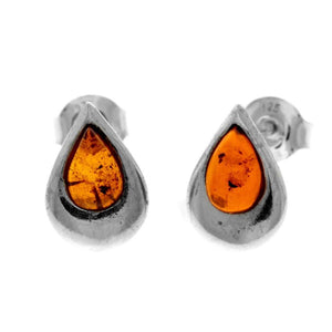 925 Sterling Silver & Genuine Baltic Amber Little Pears Studs Earrings - K173