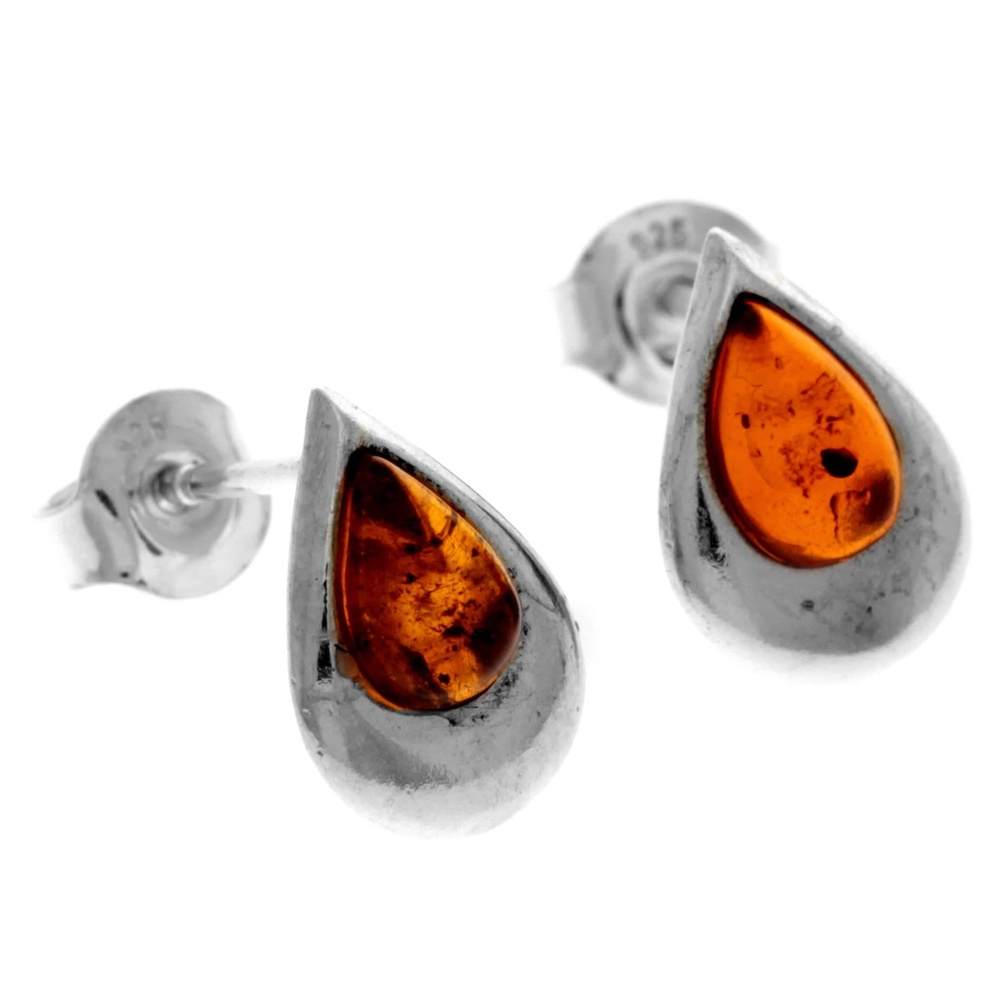 925 Sterling Silver & Genuine Baltic Amber Little Pears Studs Earrings - K173